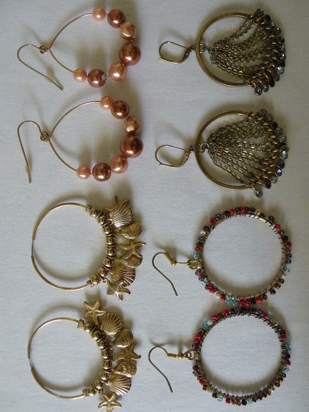 Fun Colorful Lot of 4 pair of Mixed Style Decorated Pierced Hoop Dangle Earrings